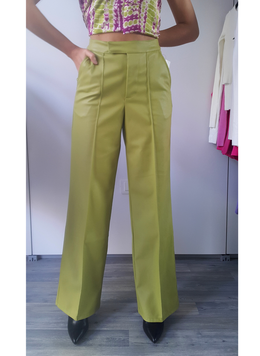 Pantaloni ecopelle verde acido